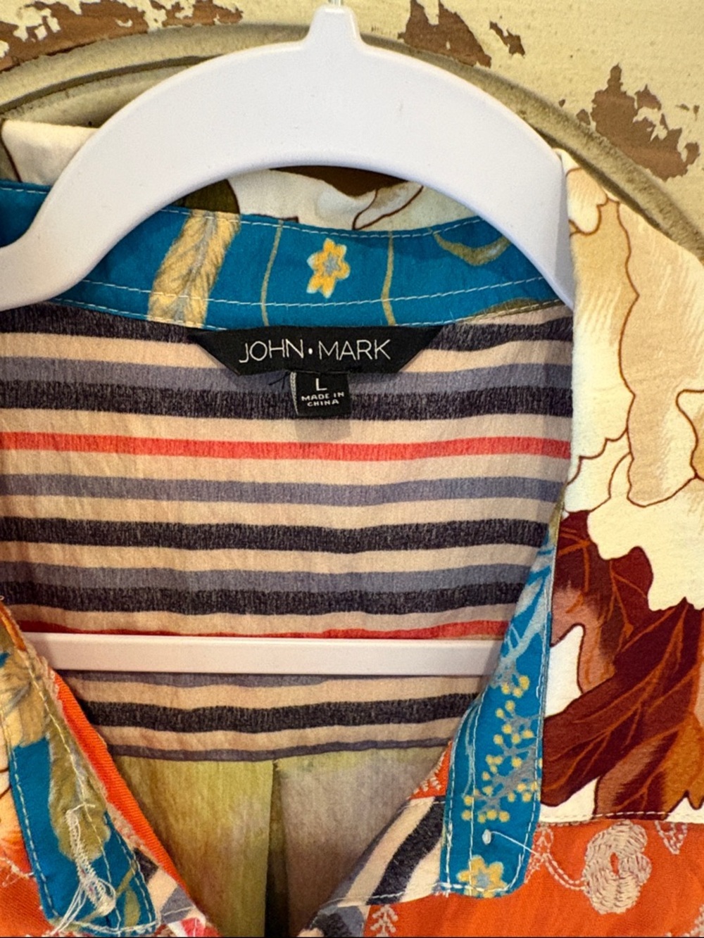 John Mark Orange & Teal Mixed-Print Button Front Shirt - Picture 2 of 8